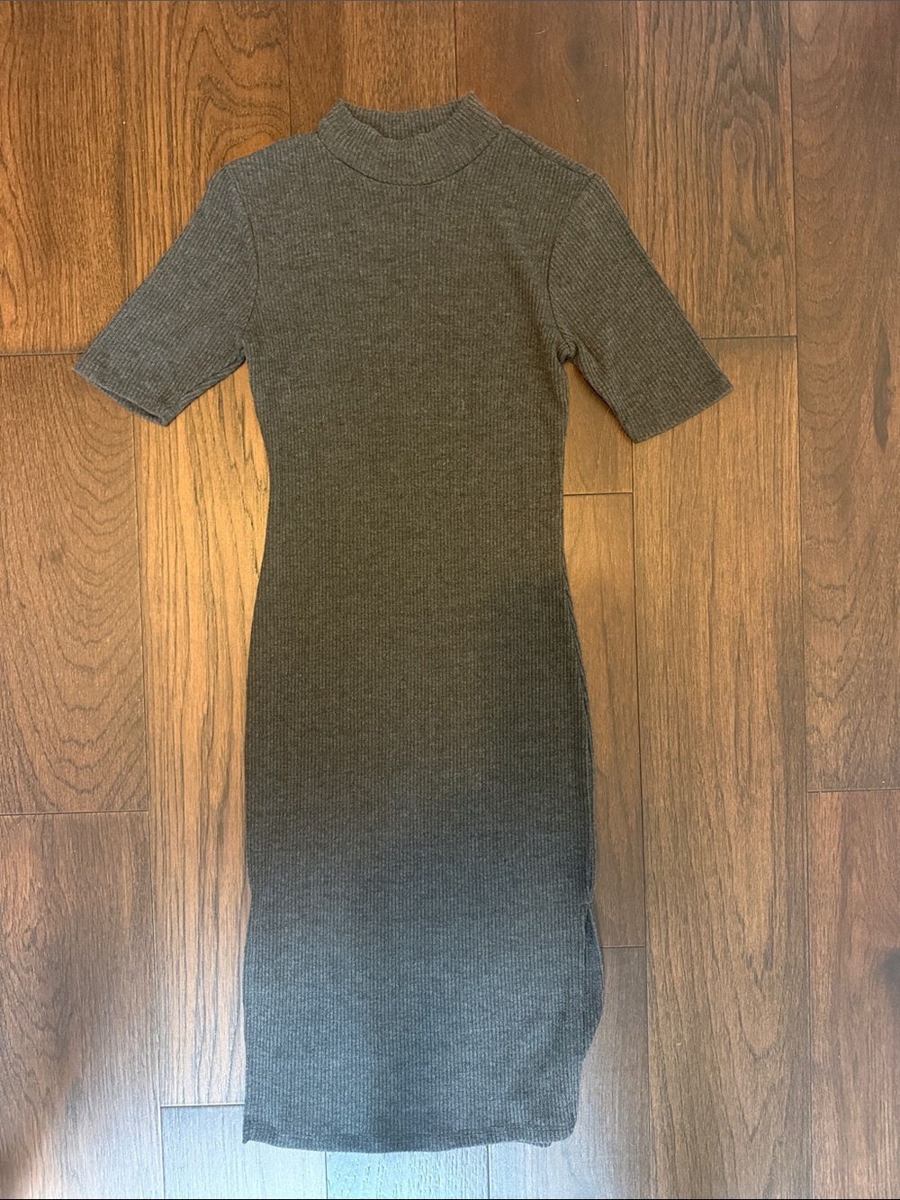 Fashion Nova Dark Gray Ribbed Mock-Neck Midi Dress